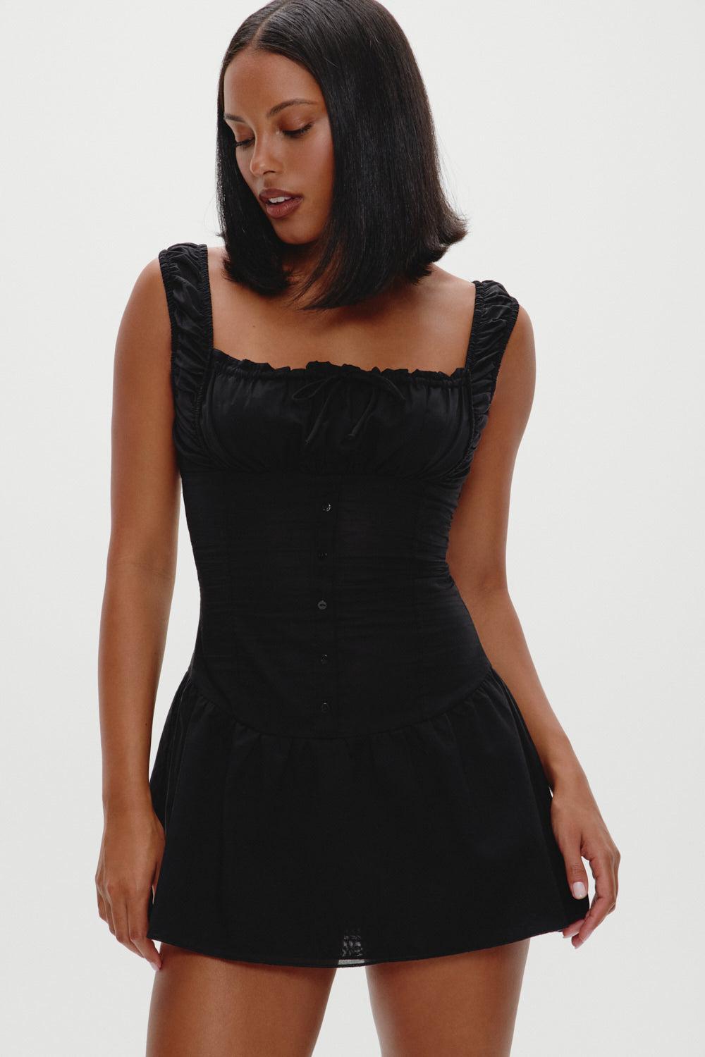 Christa Ruffle Mini Dress - Black Product Image