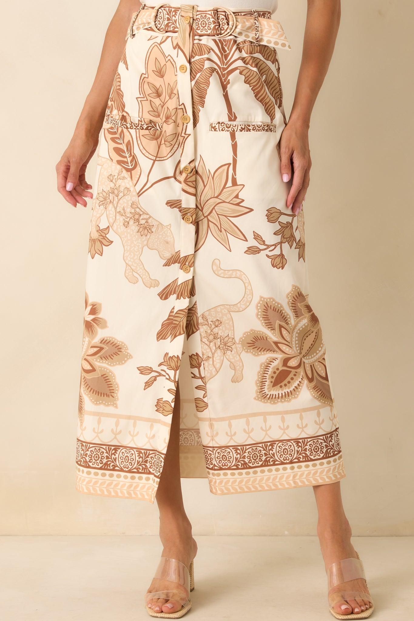 Aylaya Beige Multi Print Cotton Cairo Maxi Skirt Product Image