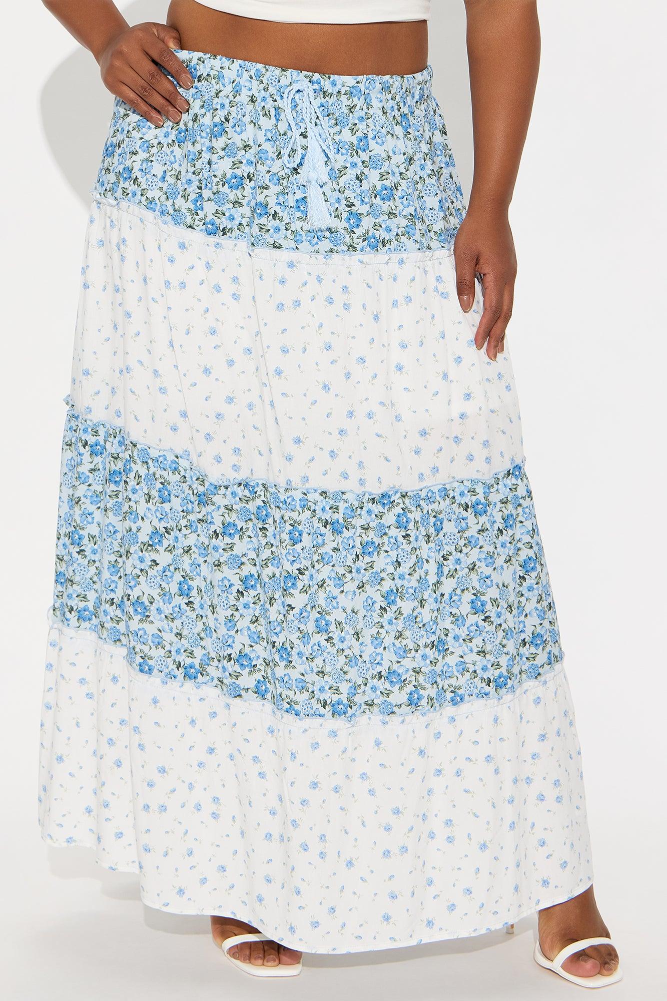 Analissa Floral Tiered Maxi Skirt - Blue/combo Product Image