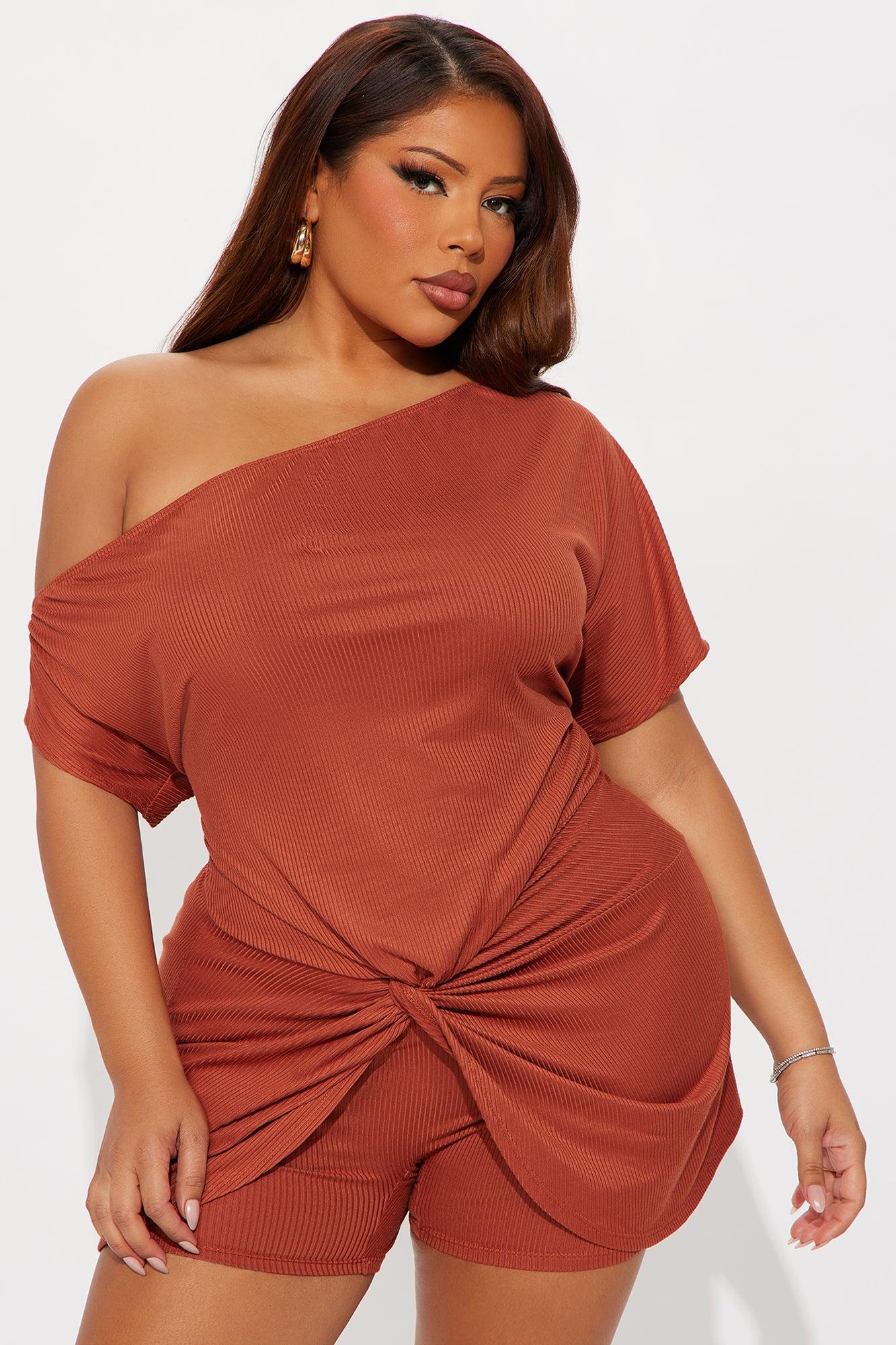 Carry My Purse Twist Front Short Set - Rust Female Product Image