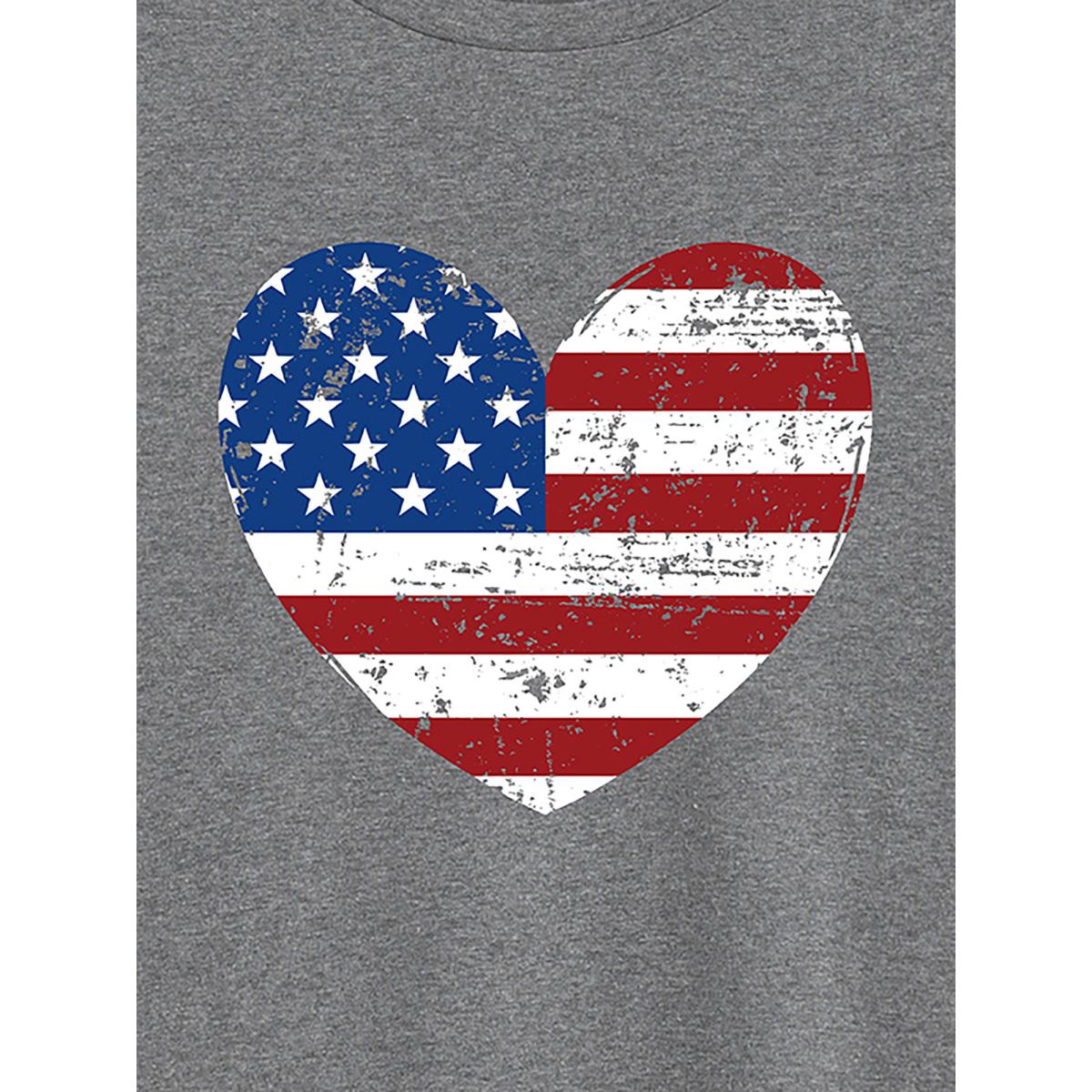 Plus Size Blue and Red Heart Crew Neck T-Shirt DarkGray Women Leisure Non Country Round Neck Casual T-shirts BloomChic 26/4X Product Image