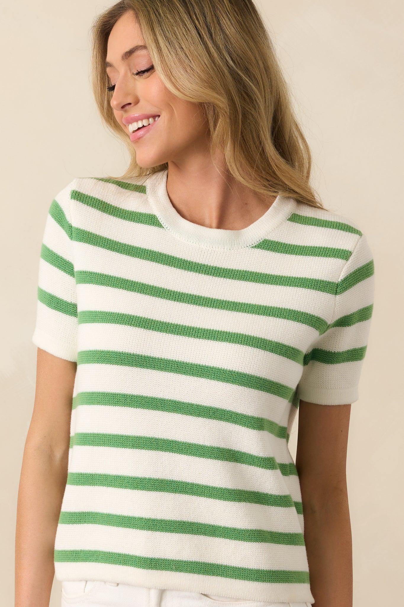 Mary Lynn Eden Green Stripe Cotton Sweater Product Image