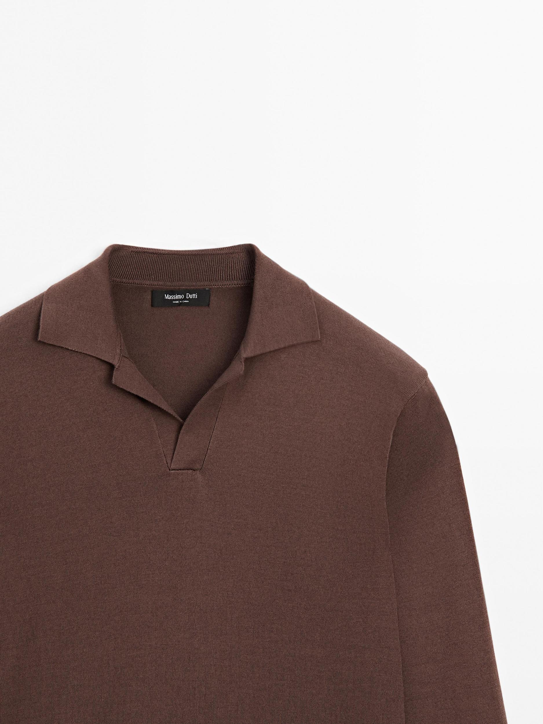 Cotton and silk blend knit polo sweater Product Image