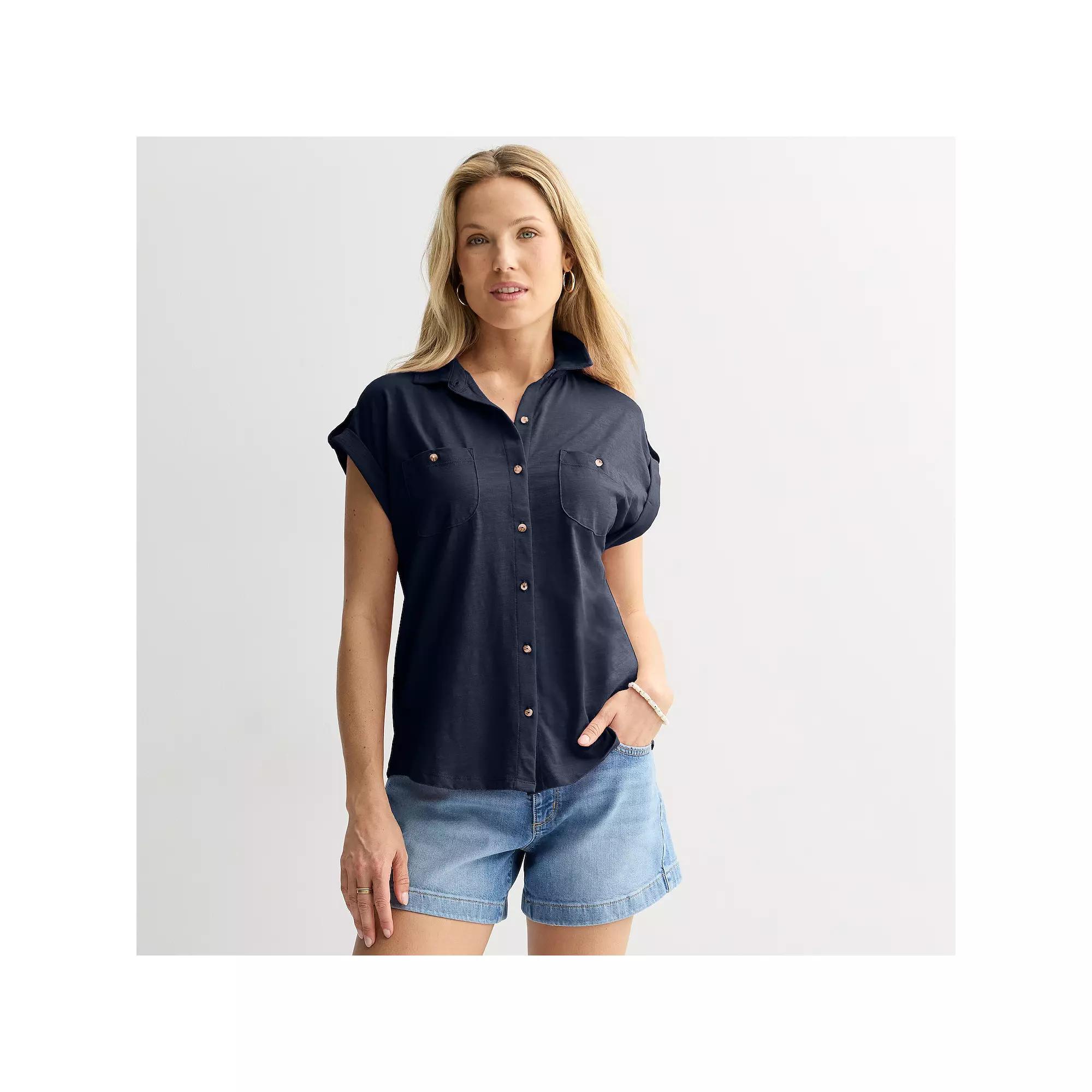 Women's Sonoma Goods For Life® Button Through Short Sleeve Knit Shirt,  Product Image