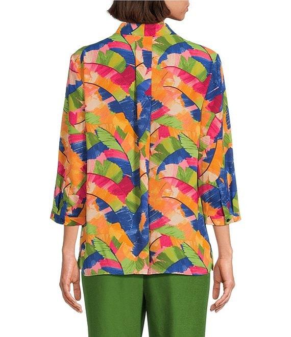 Investments Petite Caroline Signature Leafy Sketch V-Neck 3/4 Sleeve Button Front Top Product Image