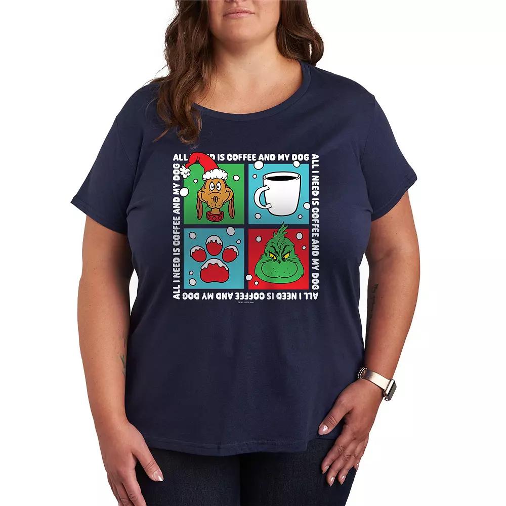 Plus Size Dr. Seuss Grinch Coffee & My Dog Graphic Tee, Women's, Size: 3XL, Blue Product Image