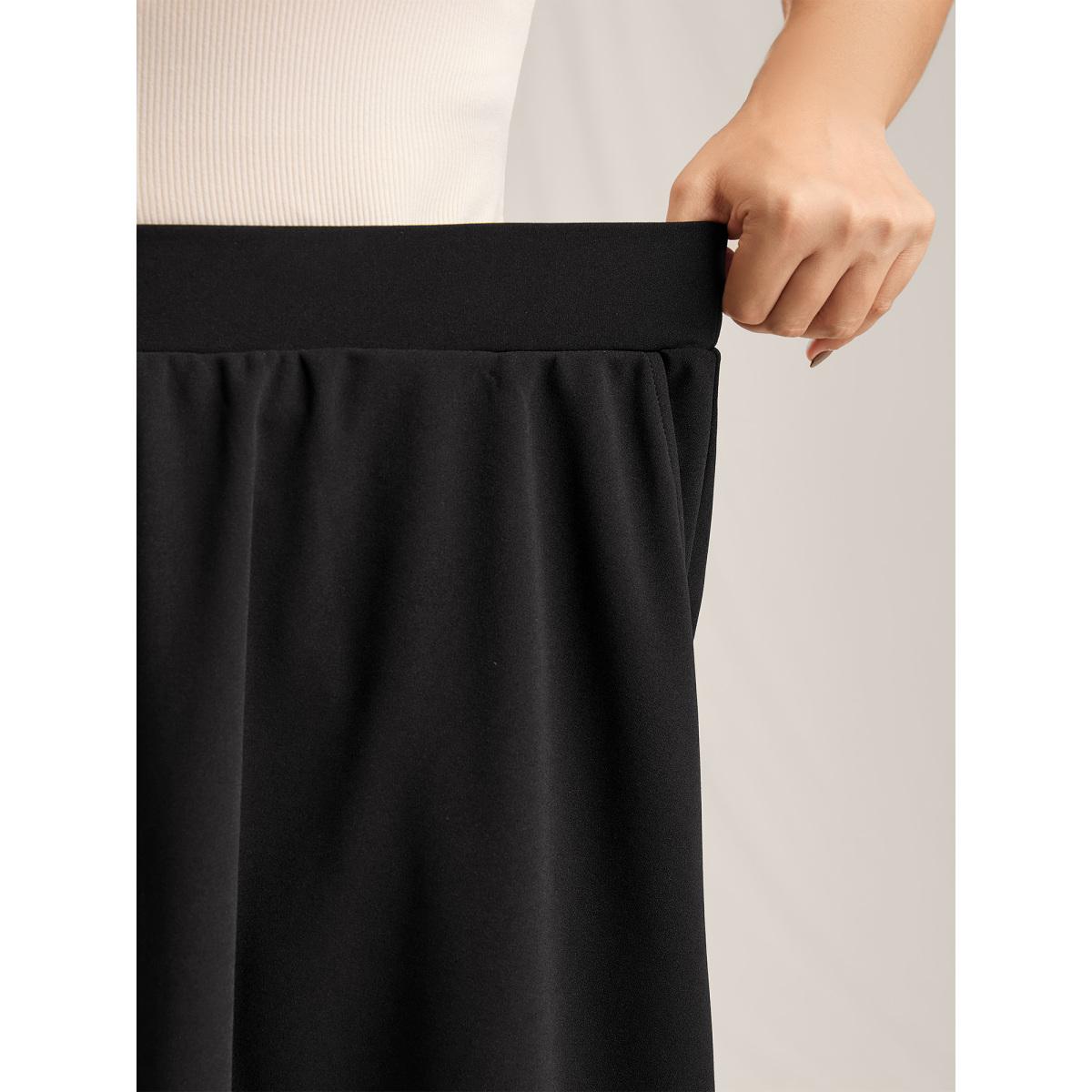 Plus Size Plain Pleated Lace Hem Midi Skirt Women Black Formal See through Bodycon Low stretch Slanted pocket Party Skirts BloomChic 14-16/1X Product Image