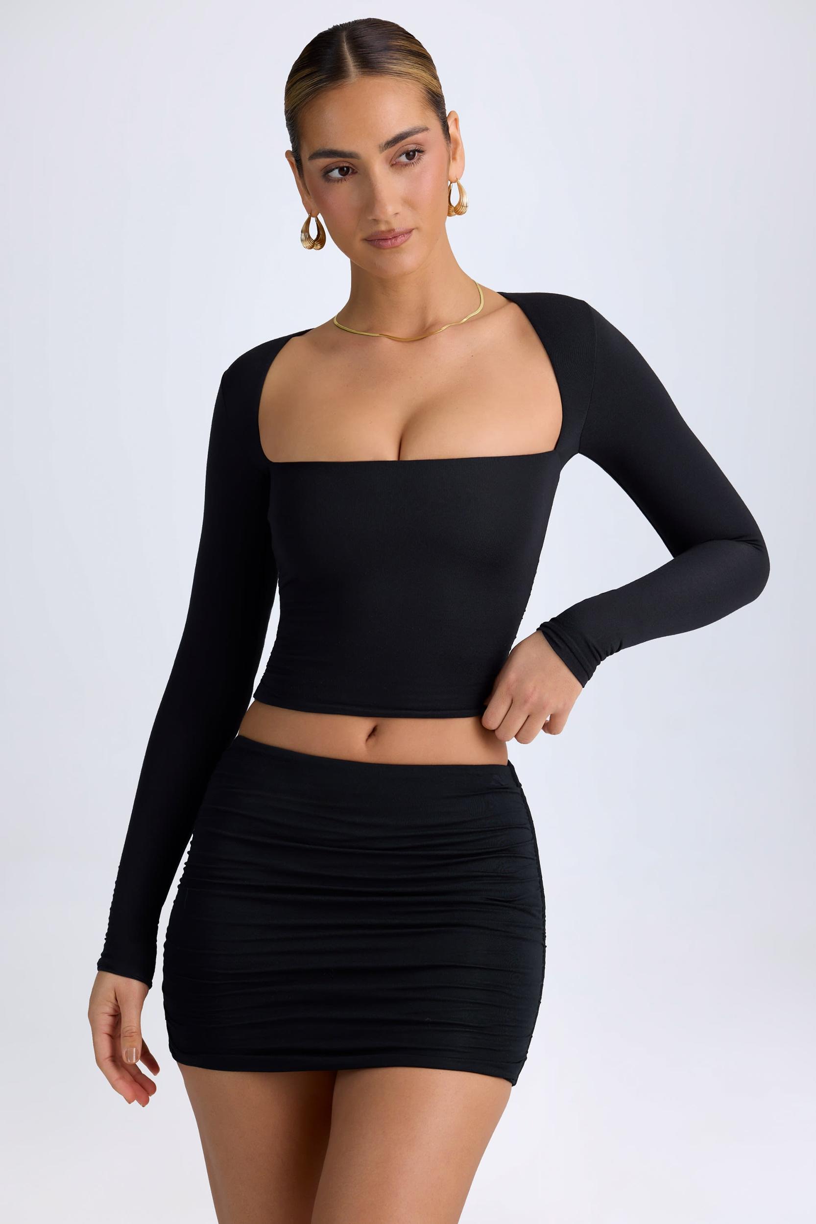 Modal Halterneck Ruched Top in Black Female Product Image