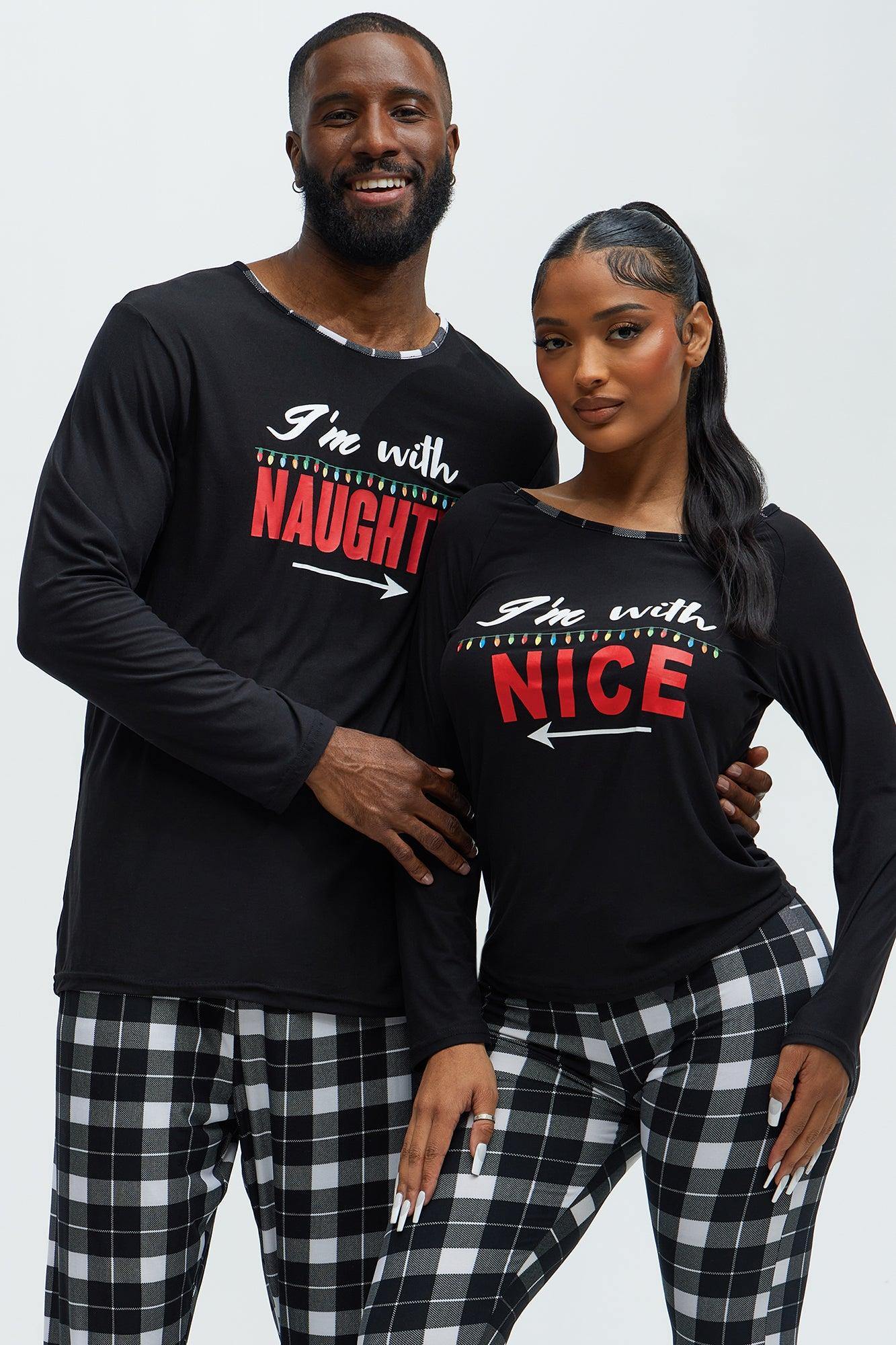 I'm With Naughty Christmas Holiday PJ Set - Black Product Image