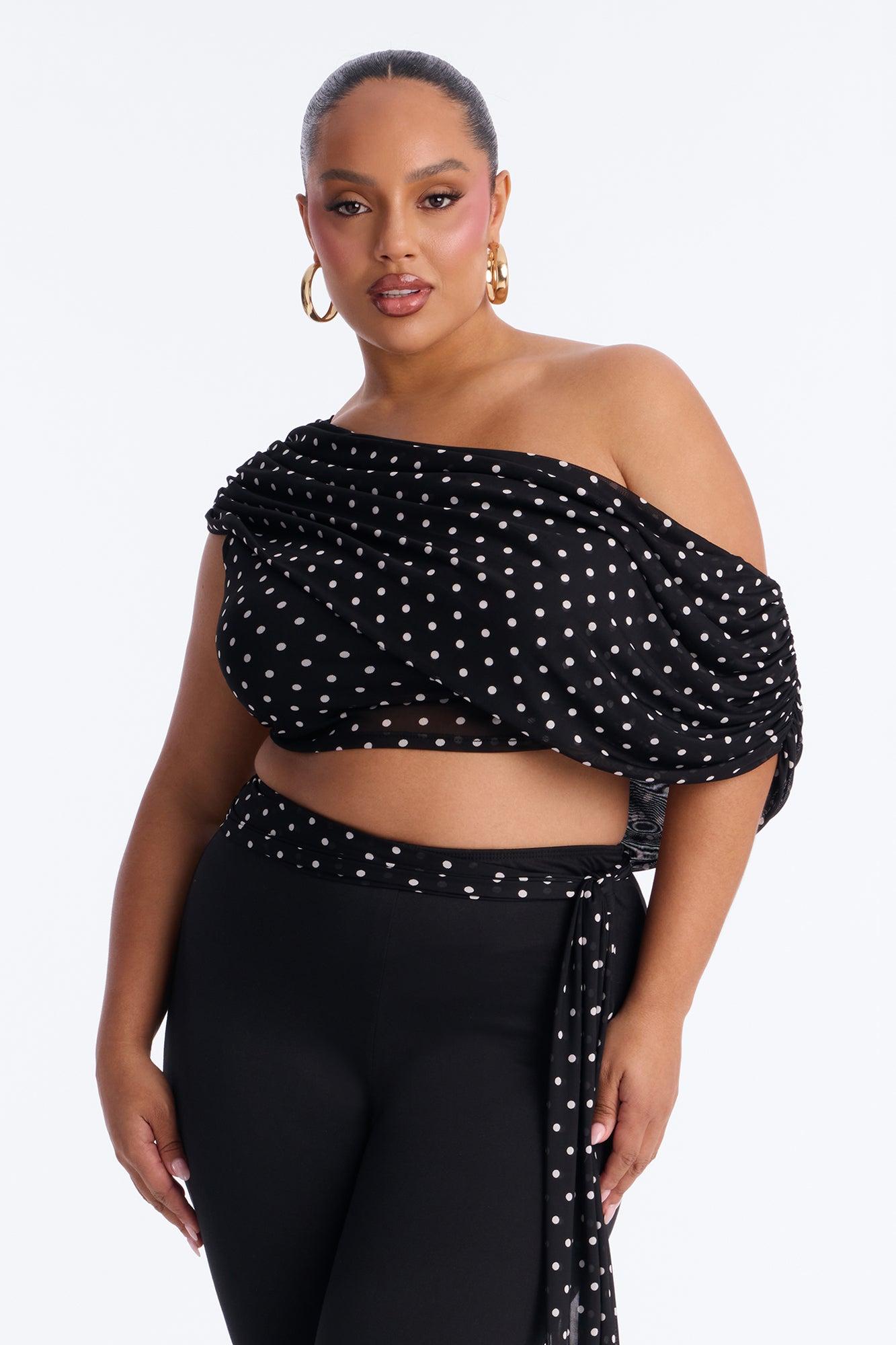 Bailey Off Shoulder Polka Dot Capri Set - Black/White Female Product Image