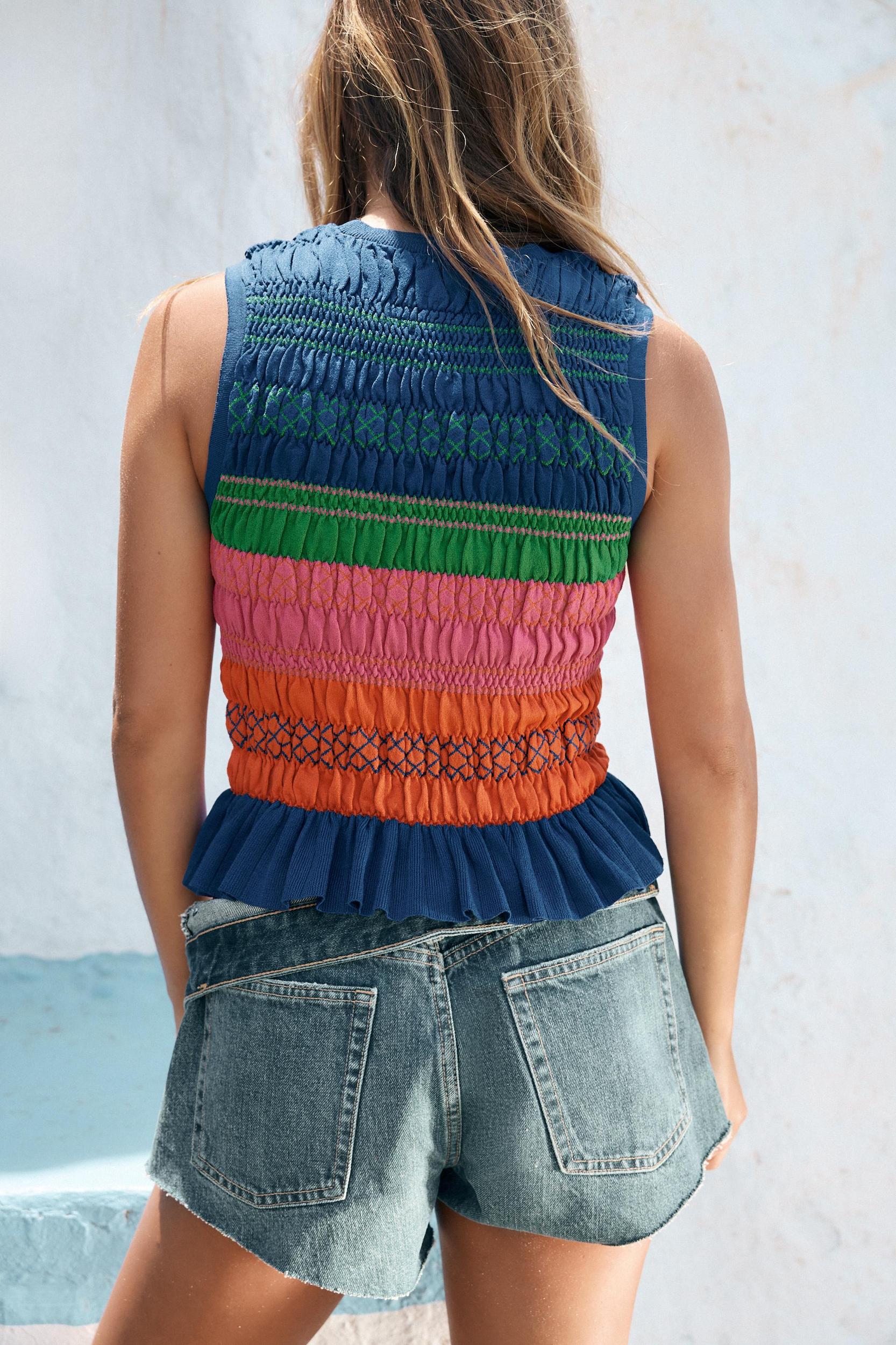 SMOCKED KNIT TOP Product Image