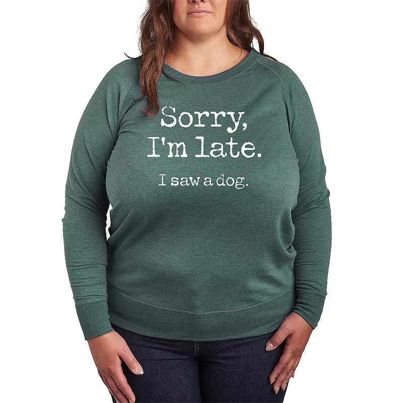 Plus Size I Saw A Dog French Terry Long Sleeve Tee, Womens Grey Green Product Image