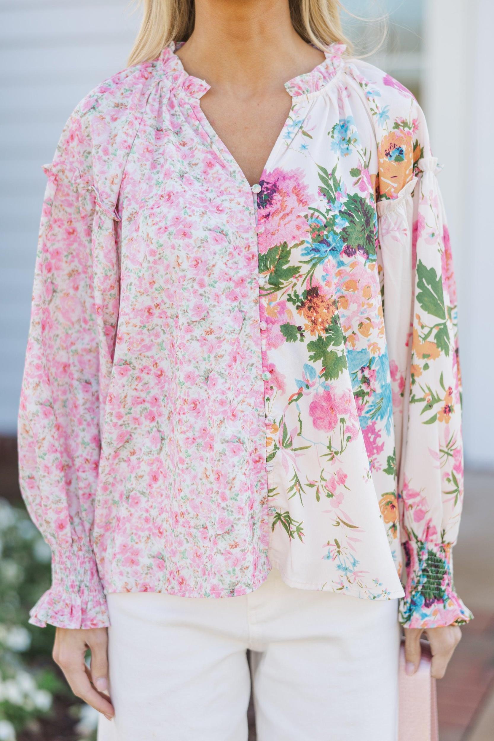 In Full Support Pink Floral Blouse Female Product Image
