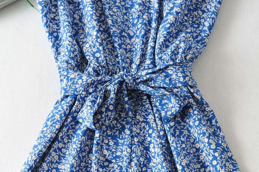 Spaghetti Strap Floral Ruffle Tie-Waist Romper Product Image