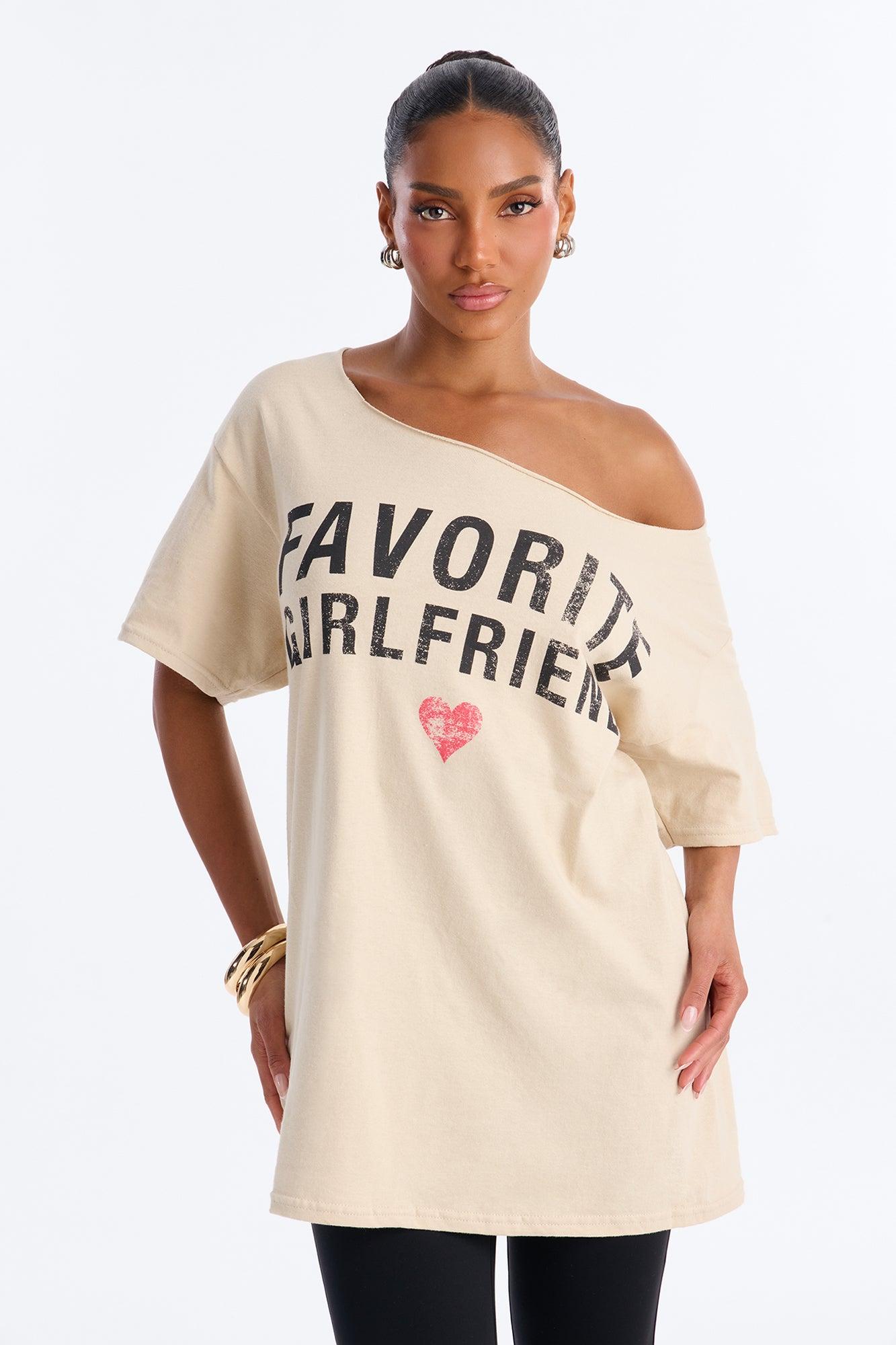 Favorite Girlfriend Off Shoulder Tee - Sand Female Product Image