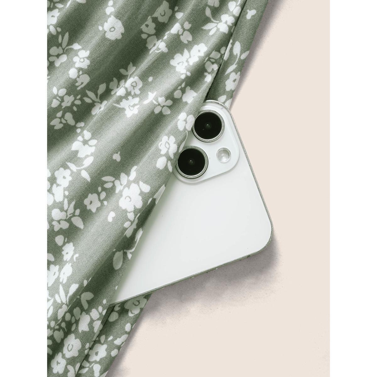 Plus Size Bloom Dress - Flutter Sleeve Ditsy Floral Pocket Split Maxi Dress Palemauve Women Romantic Slit V-neck Half Sleeve Curvy Long Dress BloomChic 14-16/1X Product Image