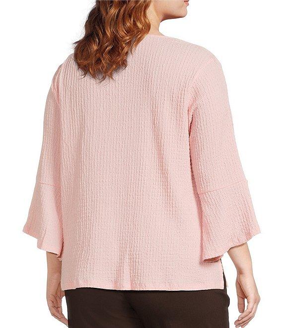 Allison Daley Plus Size Pucker Knit 3/4 Sleeve Keyhole Neck Top Product Image