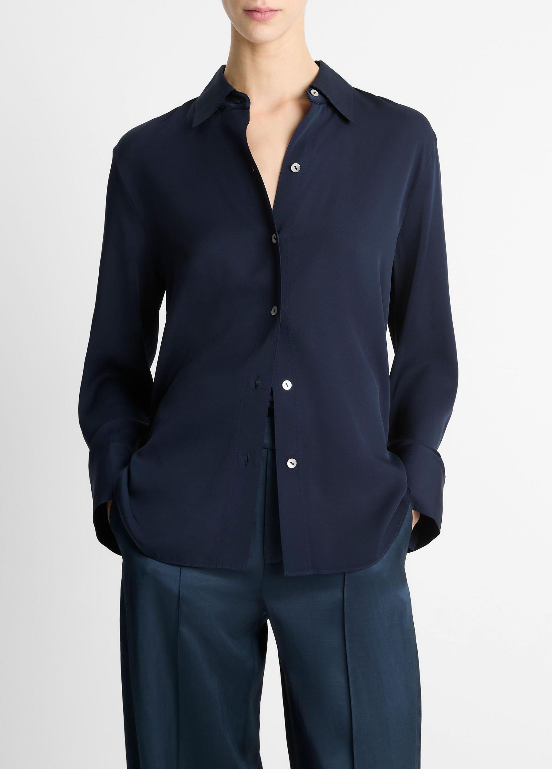 Stretch-Silk Button-Front Blouse Product Image