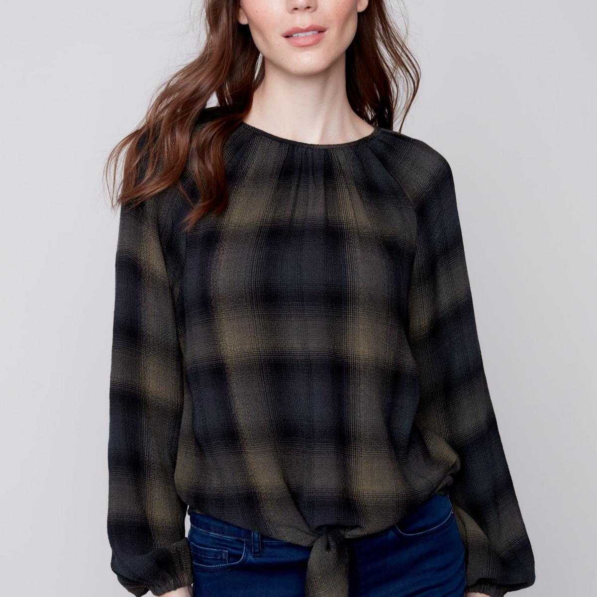 Tie Front Plaid Top Product Image