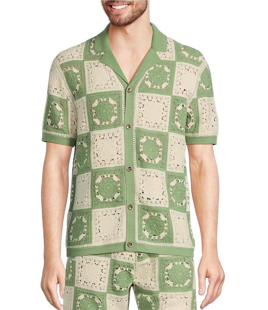 Murano From The Garden Collection Floral Check Snit Short Sleeve Woven Camp Collar Shirt Product Image