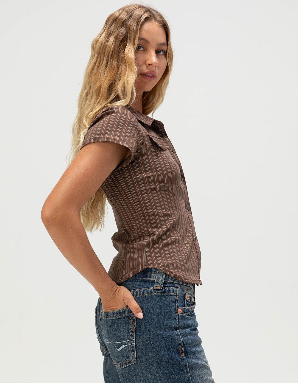 BDG Urban Outfitters Polly Womens Stripe Snap Front Shirt - BROWN Product Image