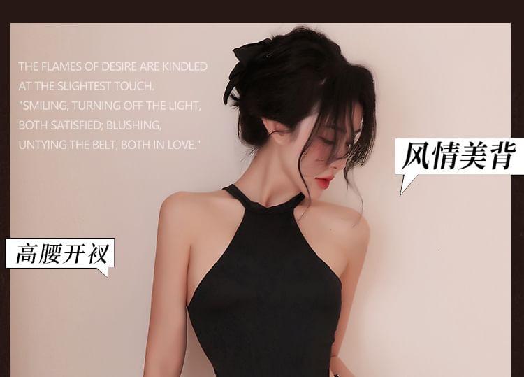 Set: Halter Plain Slit Chemise + G-String Product Image
