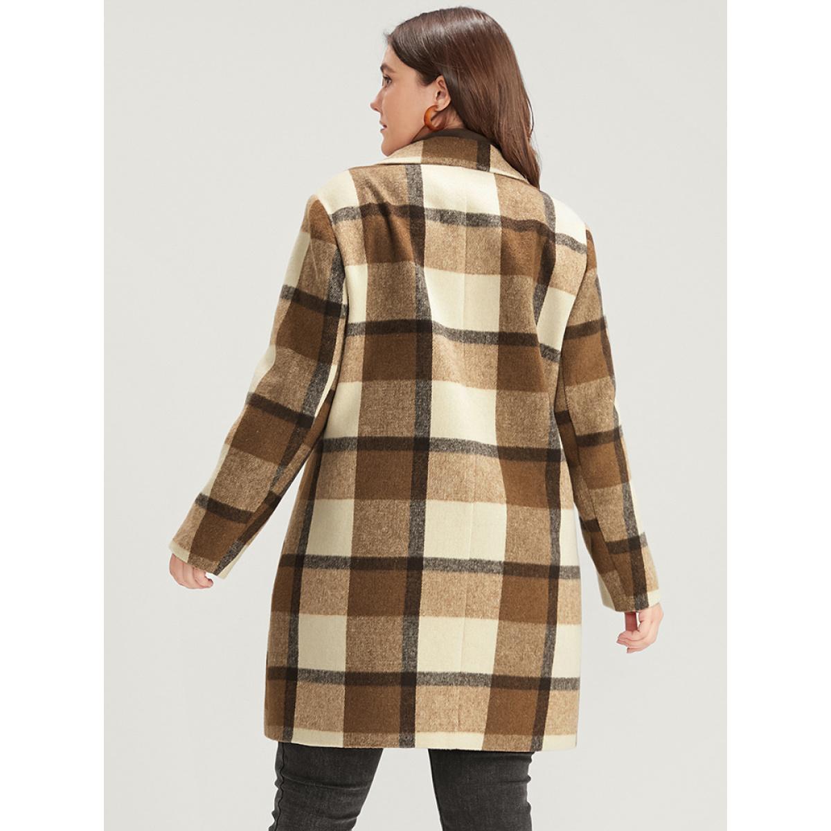 Plus Size Plaid Suit Collar Double Breasted Pocket Blazer Women Chocolate Casual Button Ladies Dailywear Winter Coats BloomChic 12/L Product Image