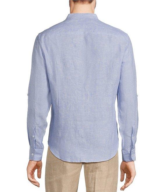 Murano Big & Tall Baird McNutt Linen Classic Fit Mandarin Collar Long Sleeve Woven Shirt Product Image