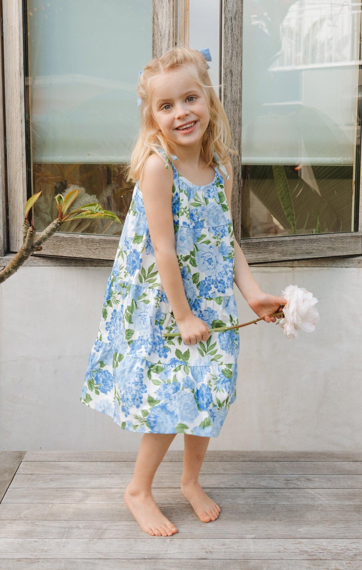 Lil Button Up Shirt ~ Cottage Floral Blue Kids Product Image