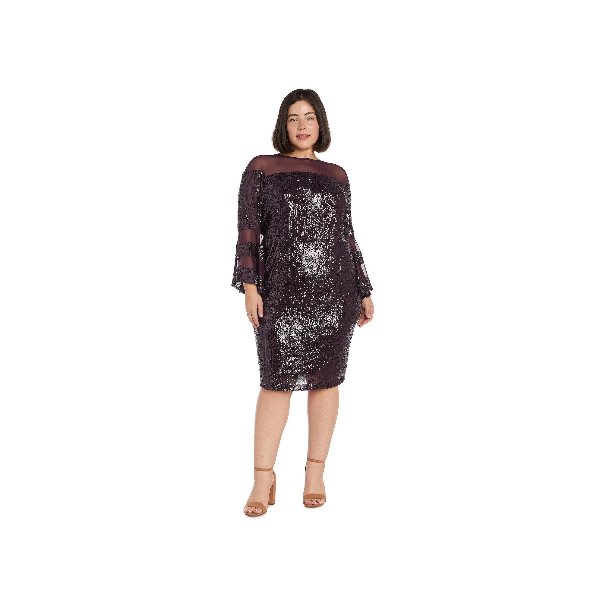 Plus Size R&M Richards Illusion Bodice Bell Sleeve Dress, Women's, Size: 22 W, Purple Product Image