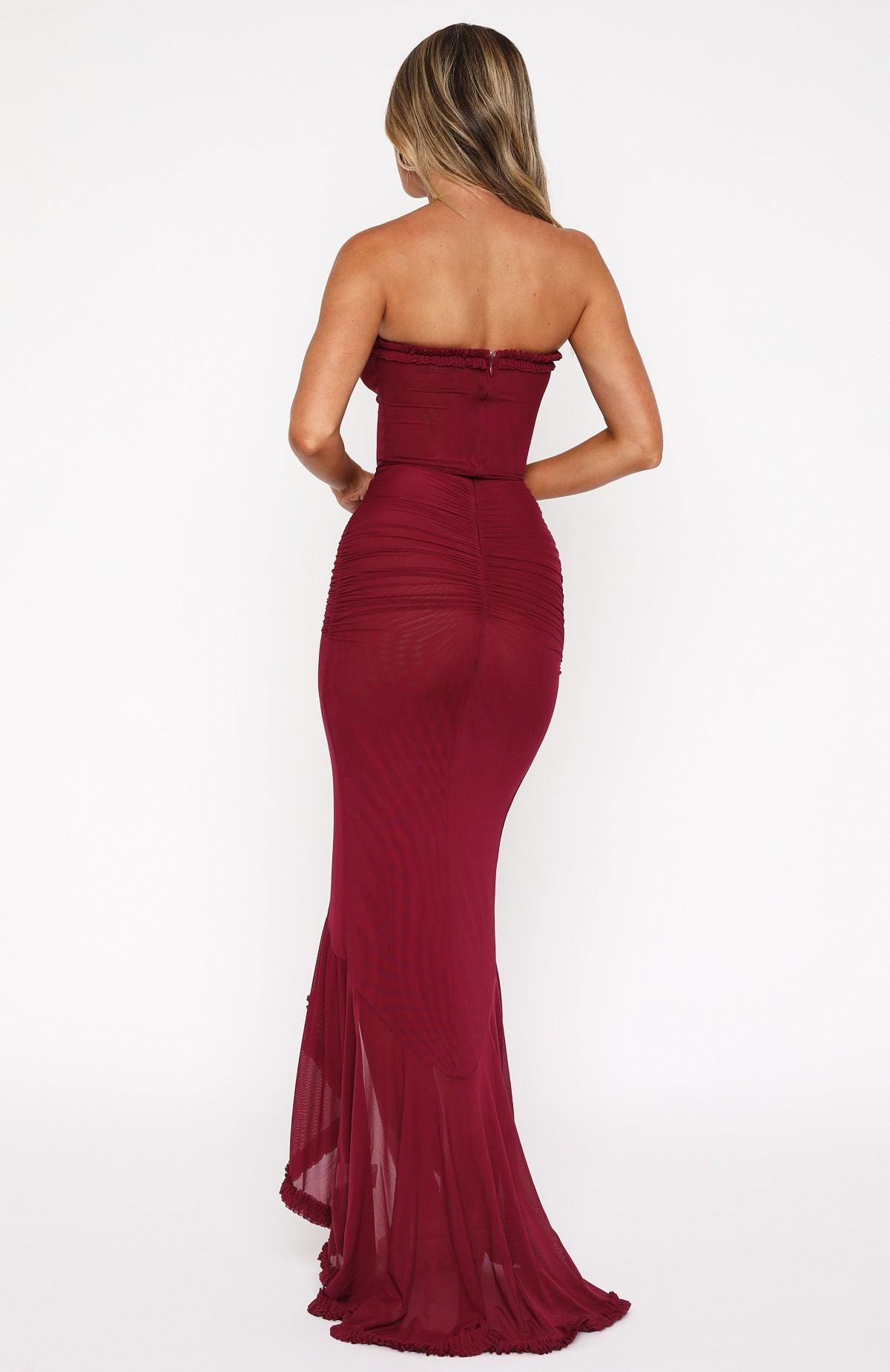 Still Got It Mesh Maxi Dress Dark Burgundy Product Image