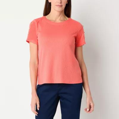 Liz Claiborne Womens Round Neck Short Sleeve Blouse Product Image