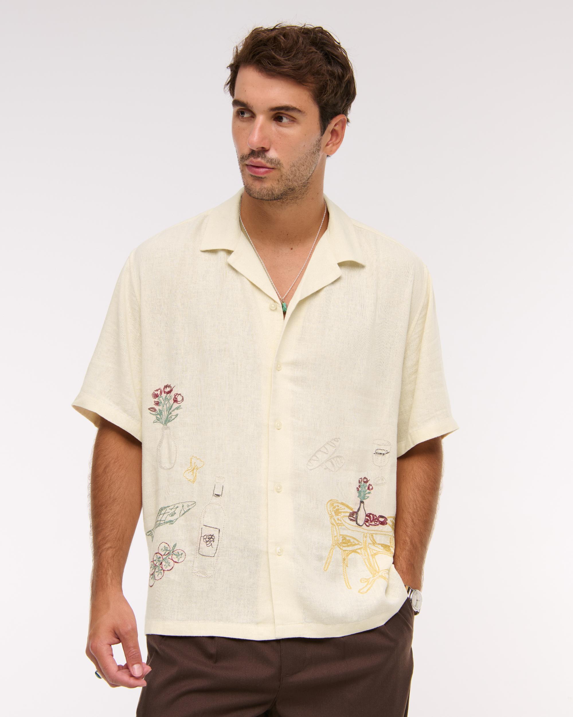 Camp Collar Cropped Summer Linen-Blend Shirt Product Image
