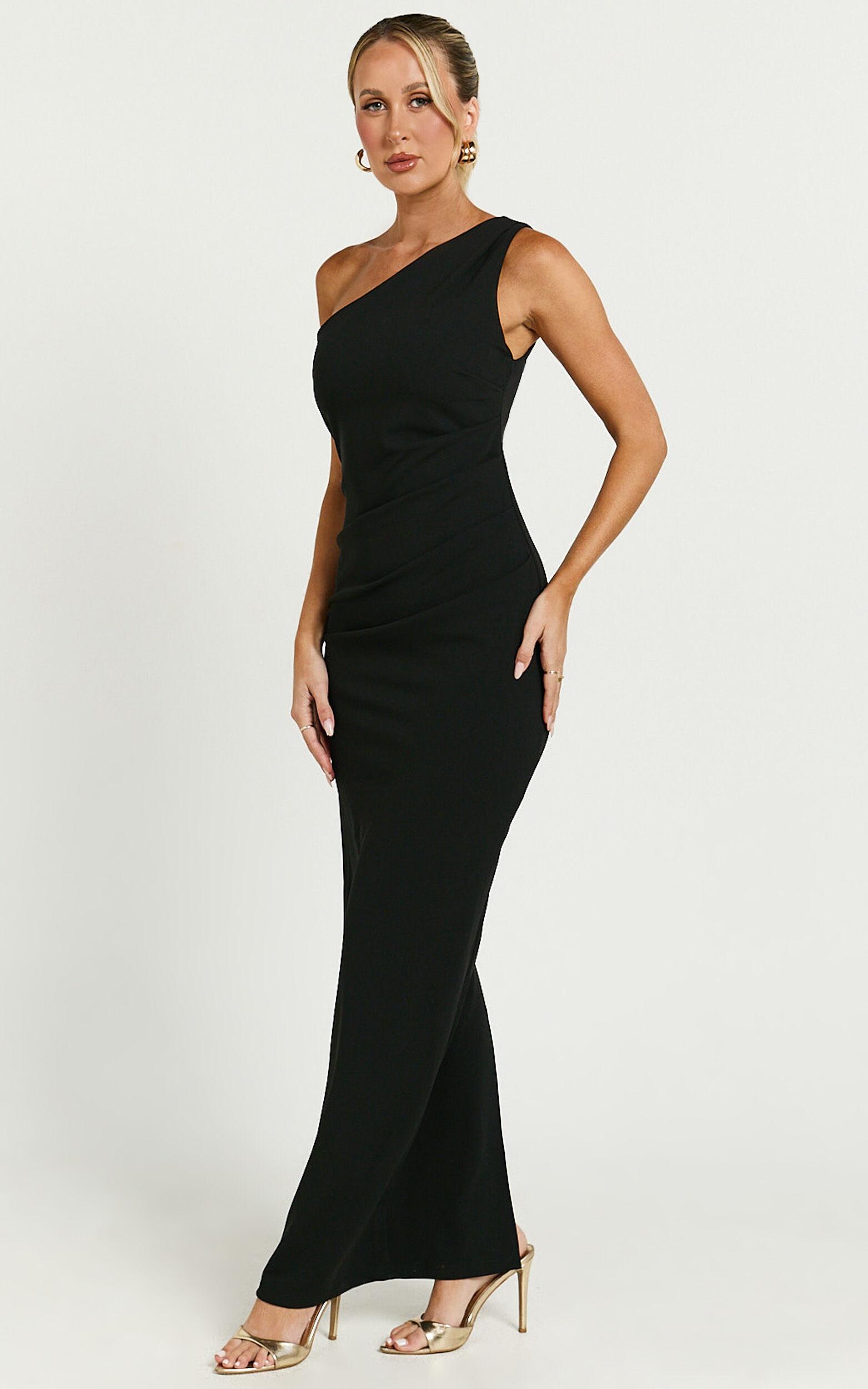 Criselda Maxi Dress - One Shoulder Maxi Dress in Black Product Image