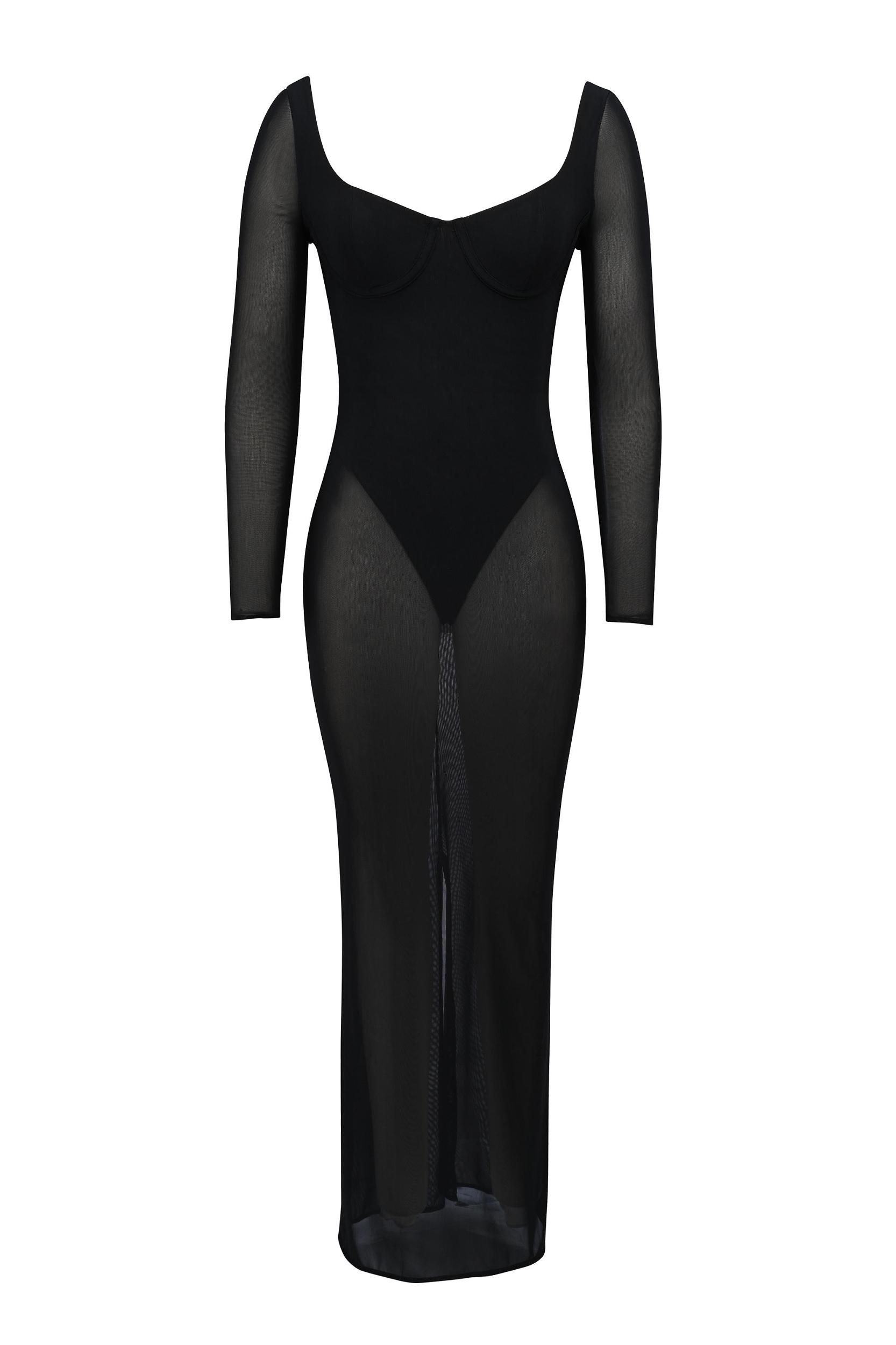 Everly  black mesh maxi dress with bodysuit Product Image