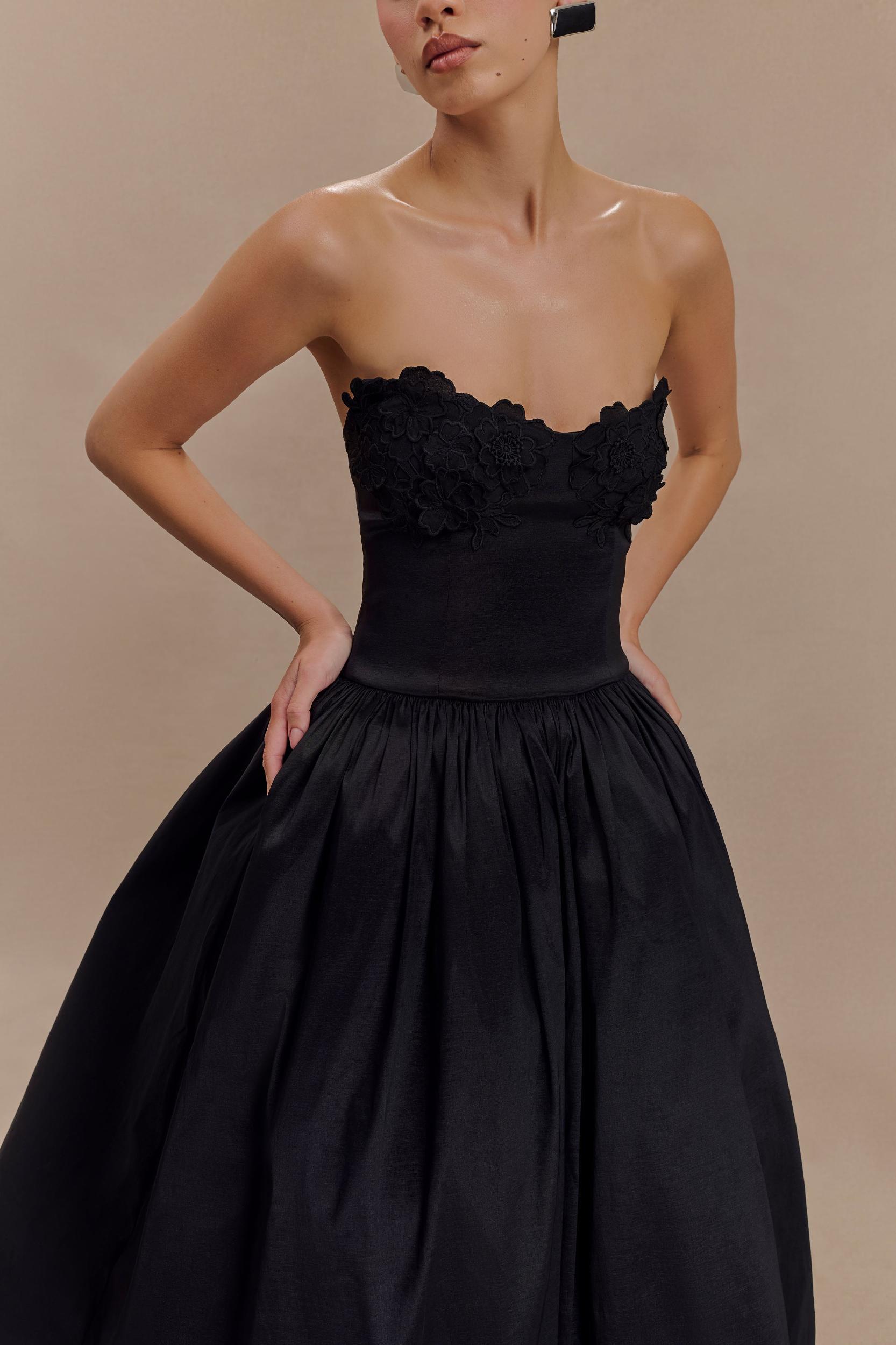 Elyssa Embroidered Midi Dress - Black Product Image