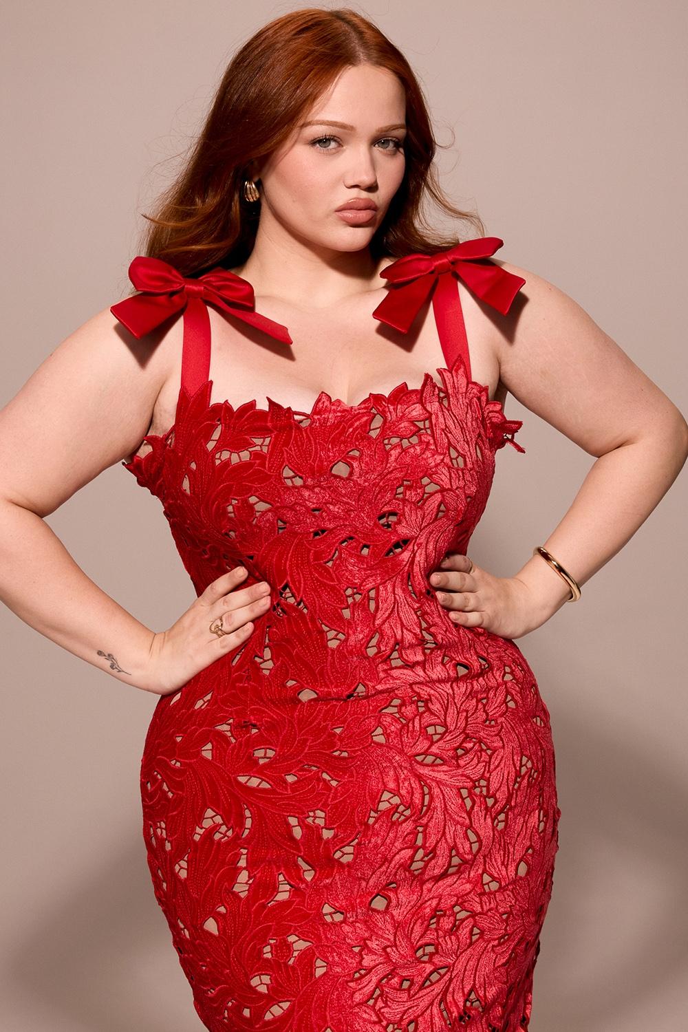 Tiff  holly red velvet lace maxi dress Product Image