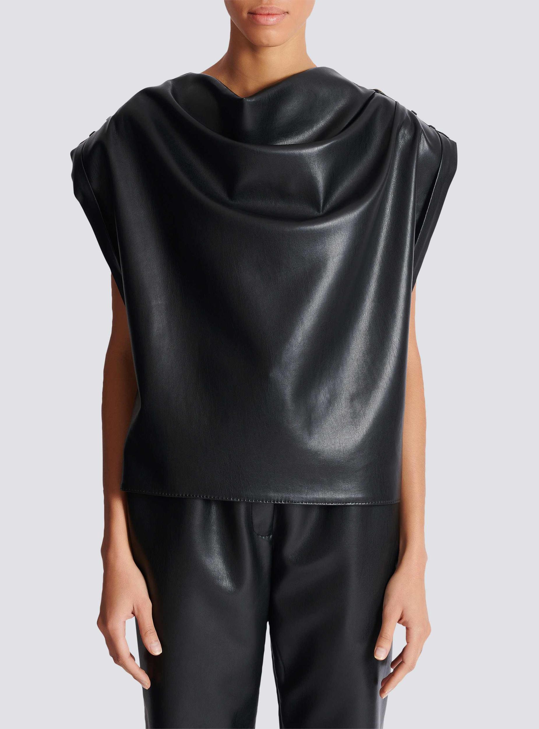 Faux leather draped top  Product Image