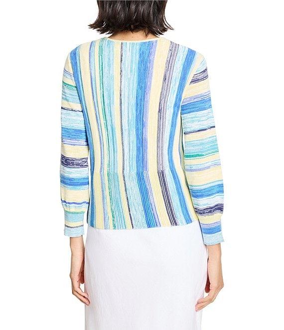 NIC + ZOE Coast Crush Stripe V-Neck Bracelet Sleeve Cardigan Product Image