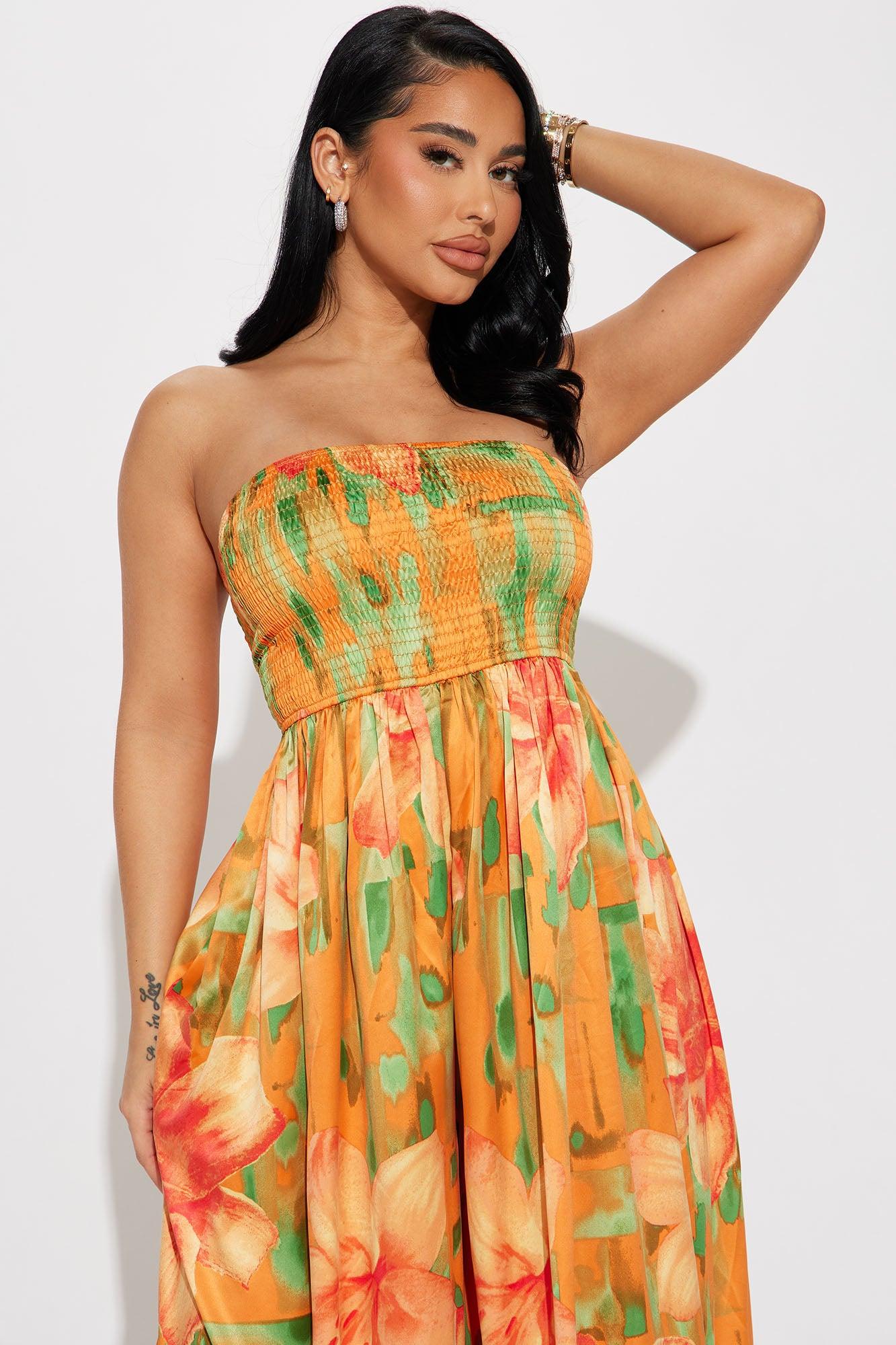 In The Flower Fields Satin Jumpsuit - Orange/combo Product Image