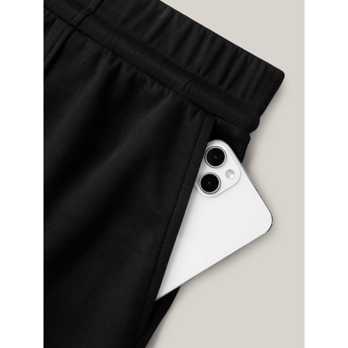 Plus Size Stretchy Drawstring Wide-Leg Pants Women Black Casual Wide Leg Mid Rise Casual Pants BloomChic 14-16/1X Product Image