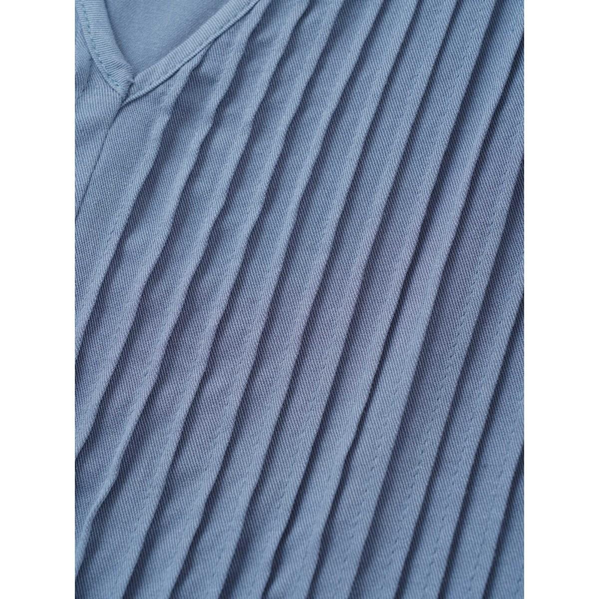 Plus Size Stone Rayon Solid Pleated Patchwork Ruffles Blouse Women Casual Half Sleeve Flat collar Everyday Blouses BloomChic 14-16/1X Product Image