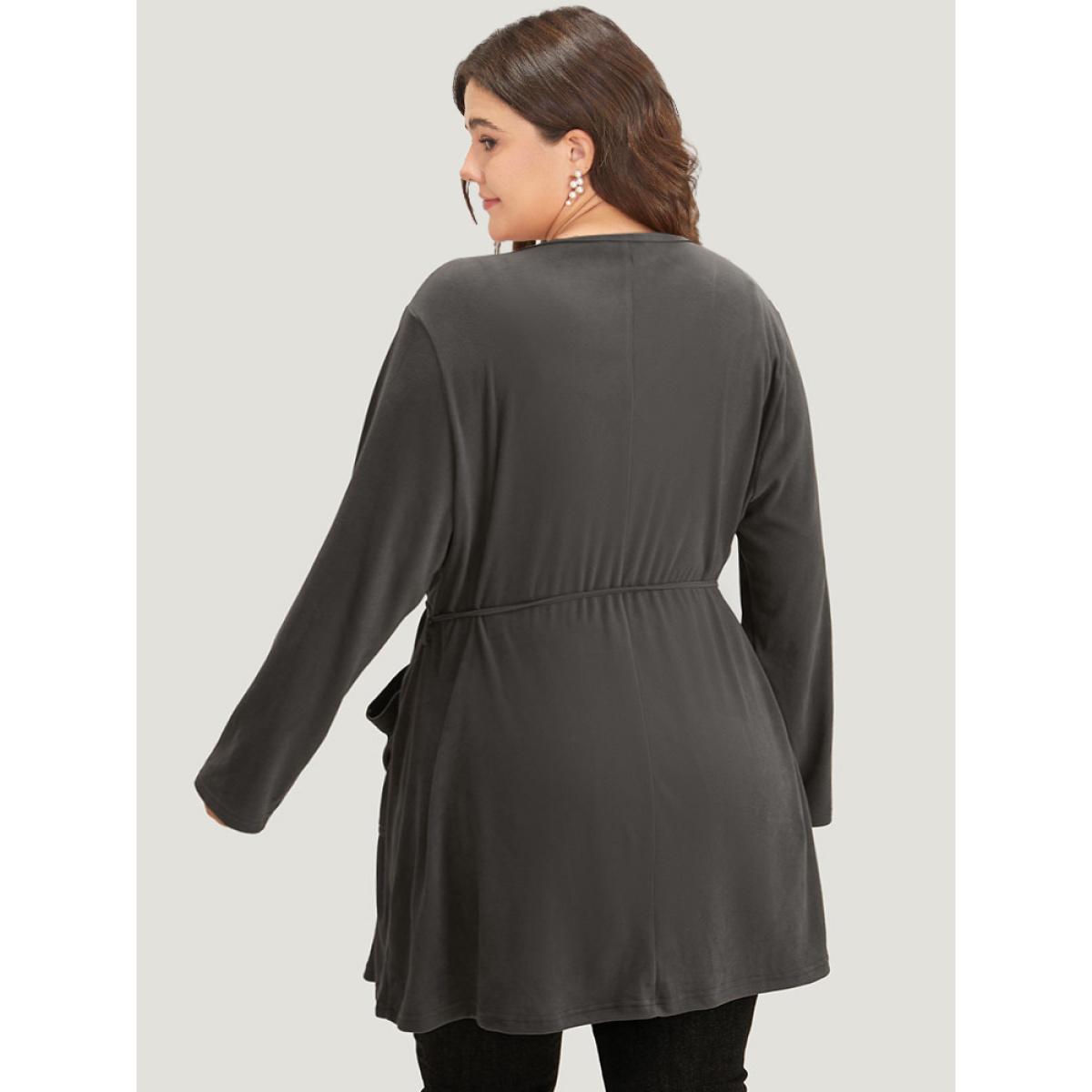 Plus Size Halloween Plain Pocket Belted Knot Coat Women DimGray Casual Plain Ladies Dailywear Winter Coats BloomChic 14-16/1X Product Image