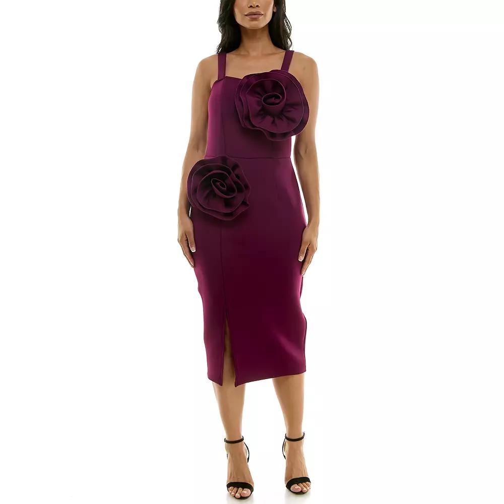 Women's Nina Leonard 3D Floral Midi Dress,  Product Image