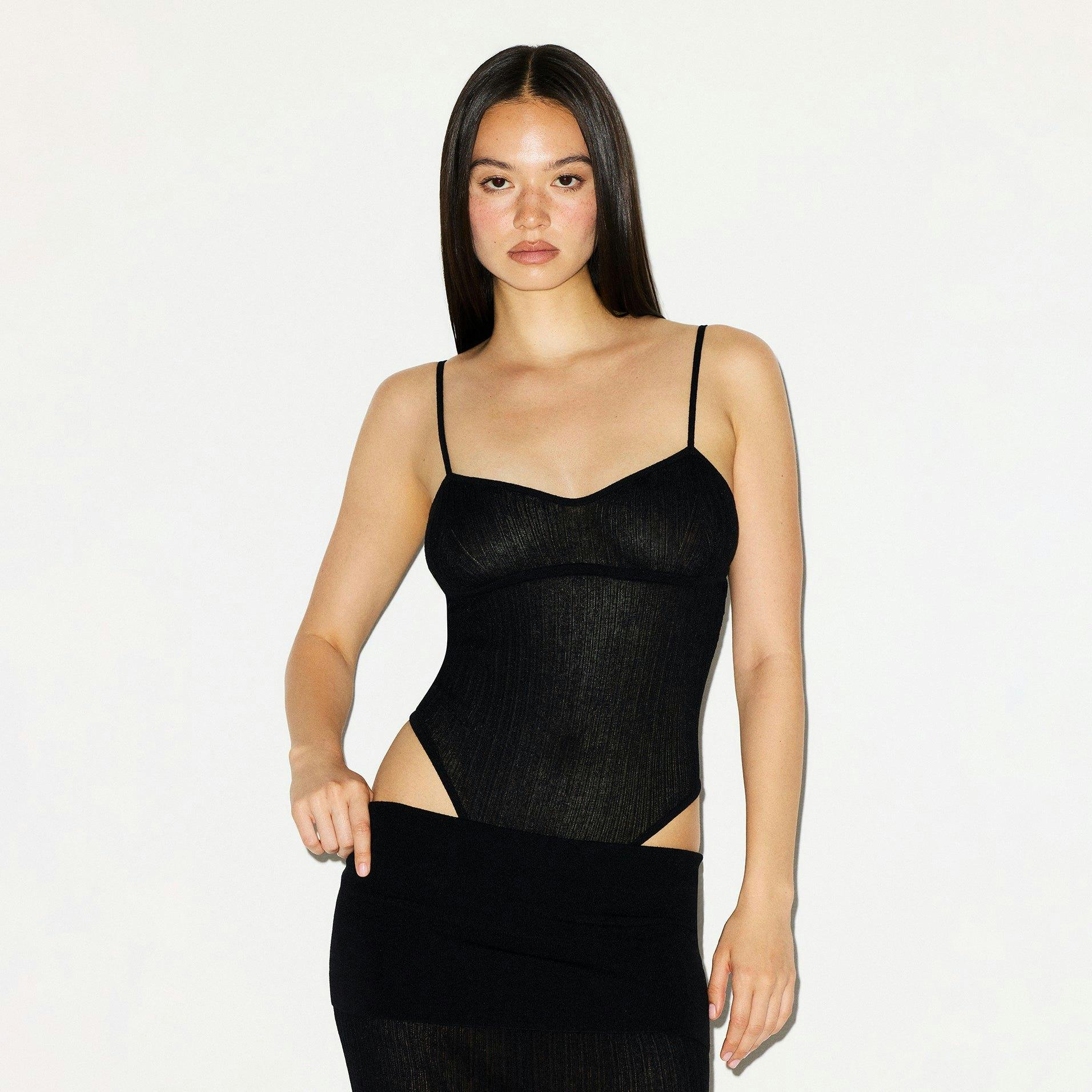 SHEER KNIT CAMI BODYSUIT | ONYX Product Image