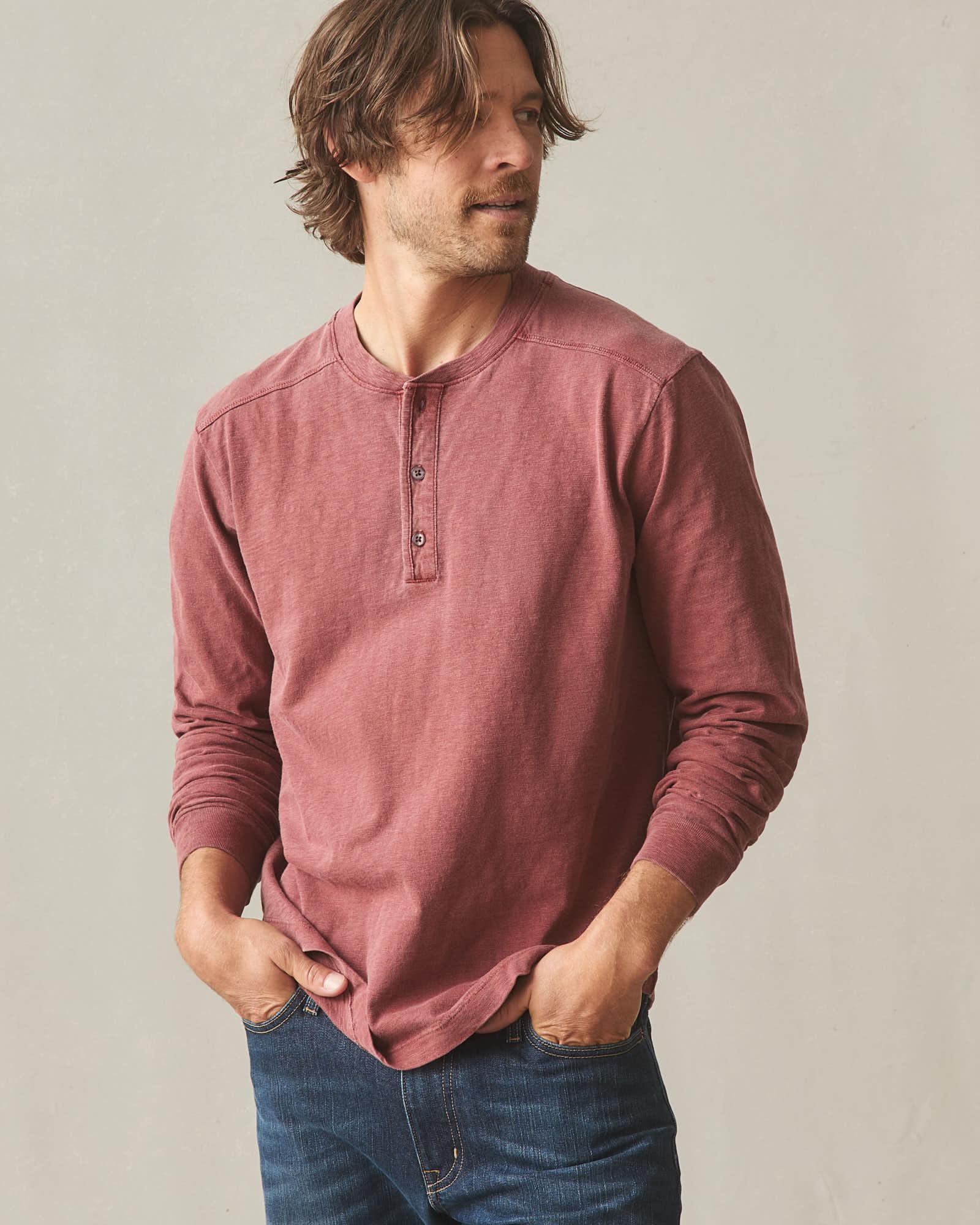 Men's Broken-In Premium Slub Long Sleeve Henley - Washed Redwood Male Product Image