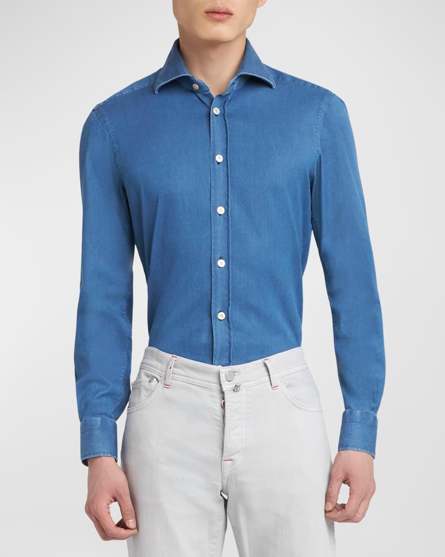 Men's Stretch Chambray Casual Button-Down Shirt Product Image