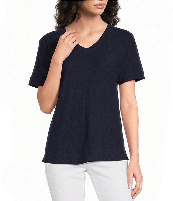 Westbound Solid Short Sleeve V-Neck Top Product Image