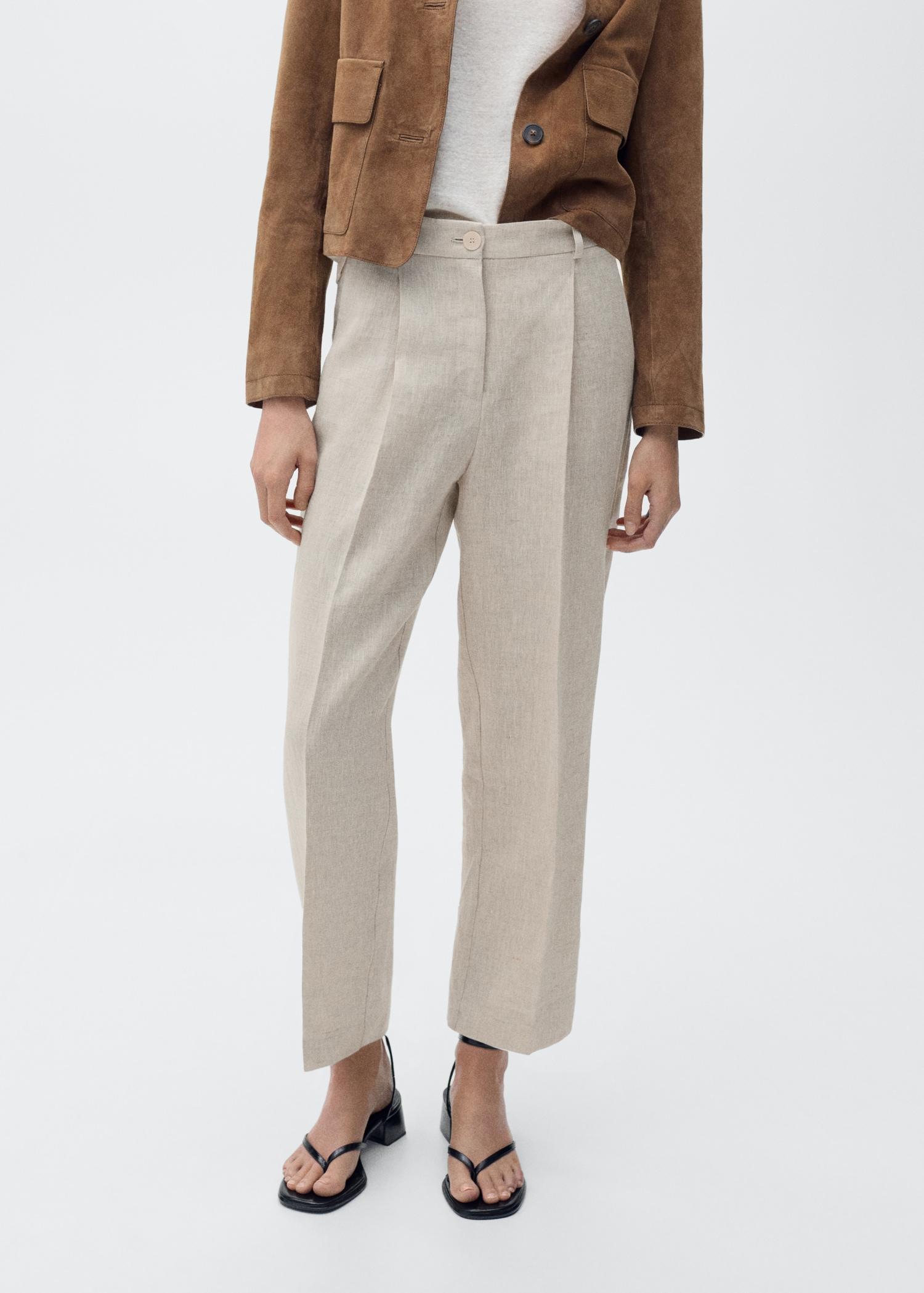 Pleated linen pants - Women | MANGO USA Product Image