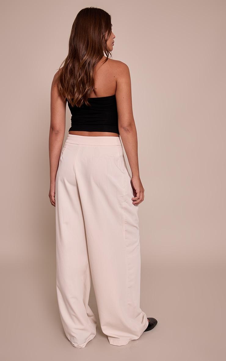 Cream Pleated Woven Wide Leg Pants Product Image